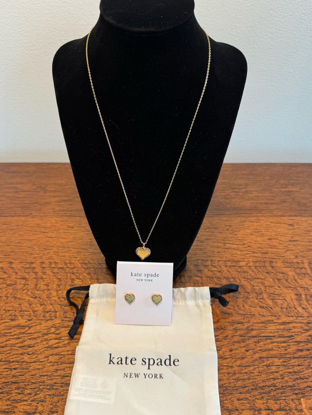 NWT Kate Spade “Take Heart” Rainbow Crystal Necklace & Earrings Set w/Dust Bag